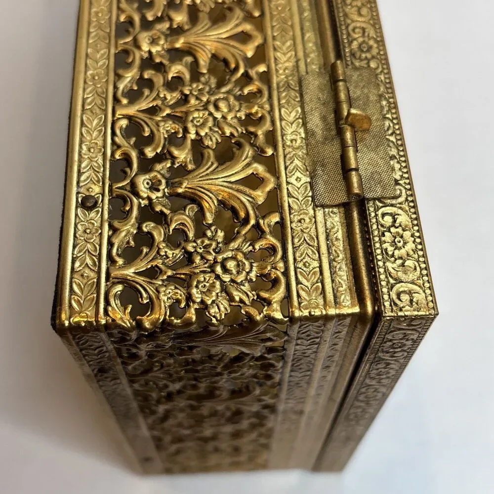 MCM Gold Tone Tissue Kleenex Box Filigree Holder Ornate Hollywood Regency